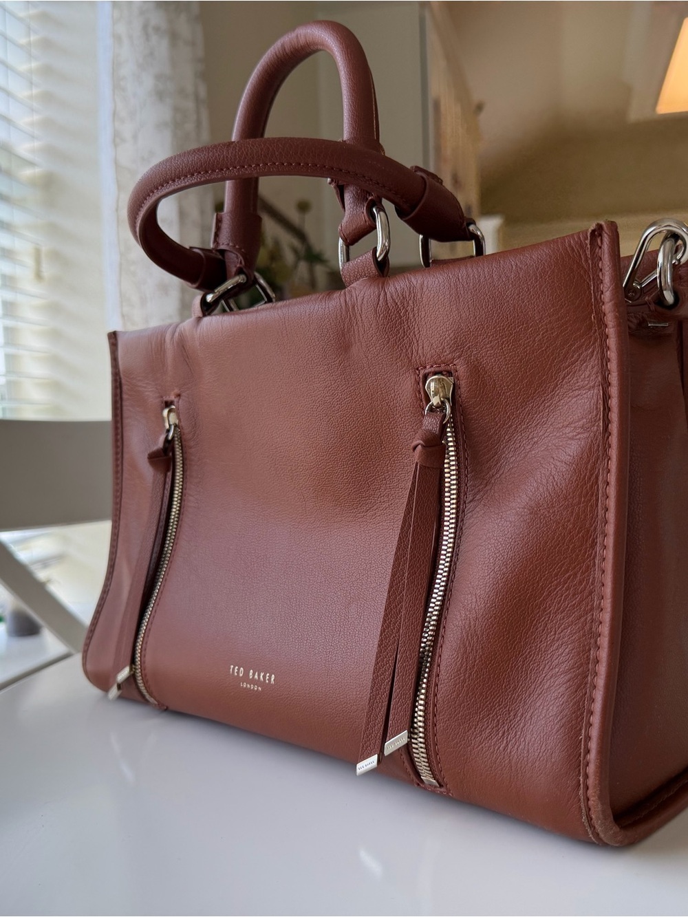 Ted Baker Rust Brown Leather Top-Handle Satchel
